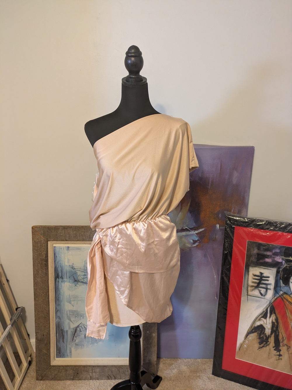 Day G One-Shoulder Satin Blend Dress in Blush Size M Mini Faux Wrap Minimalist